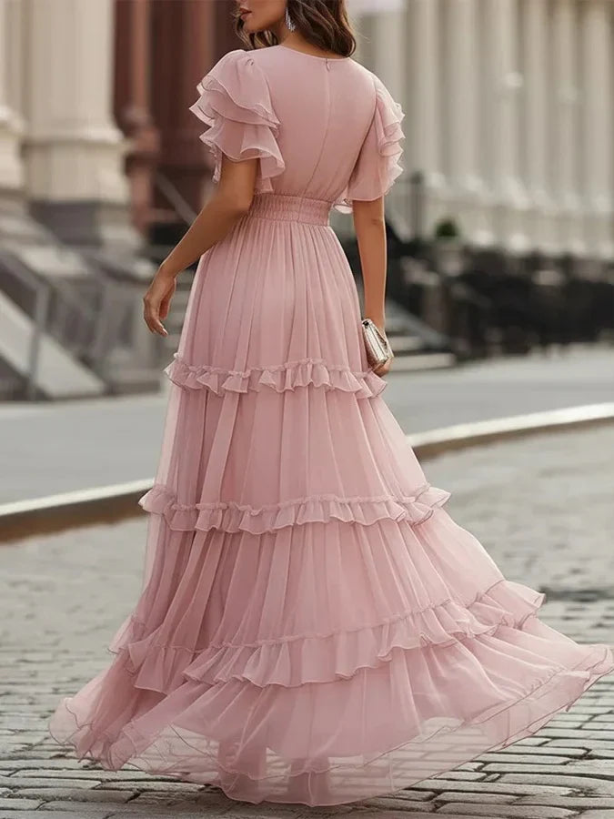 Zoe | Jasnoróżowa elegancka sukienka maxi weselna