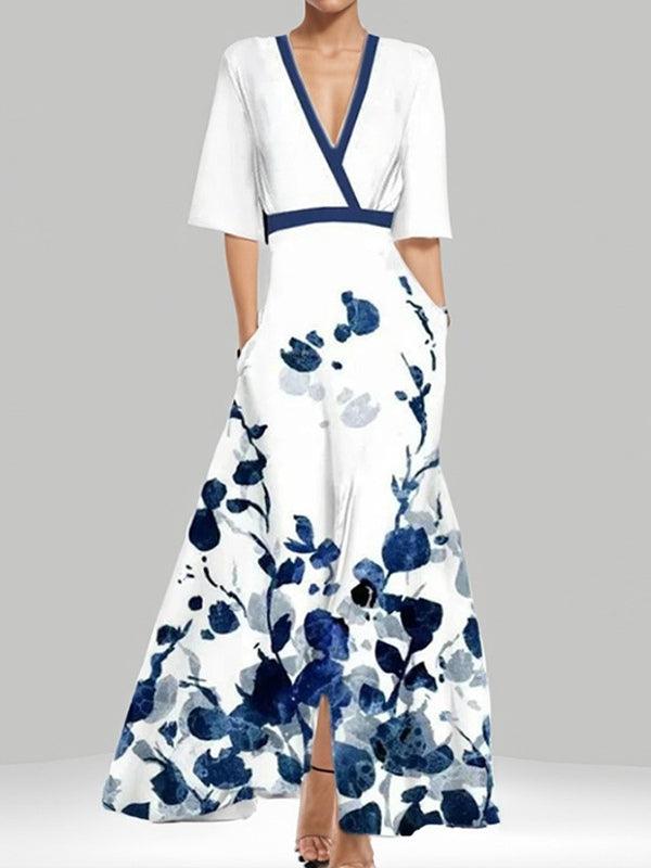 Lea | Elegancka nadmorska sukienka maxi z półdługim rękawem