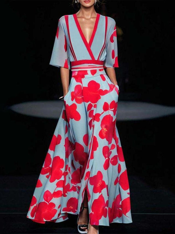 Lea | Elegancka nadmorska sukienka maxi z półdługim rękawem