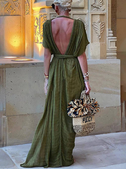 Elena | Drapowana sukienka maxi kimono z rozcięciem