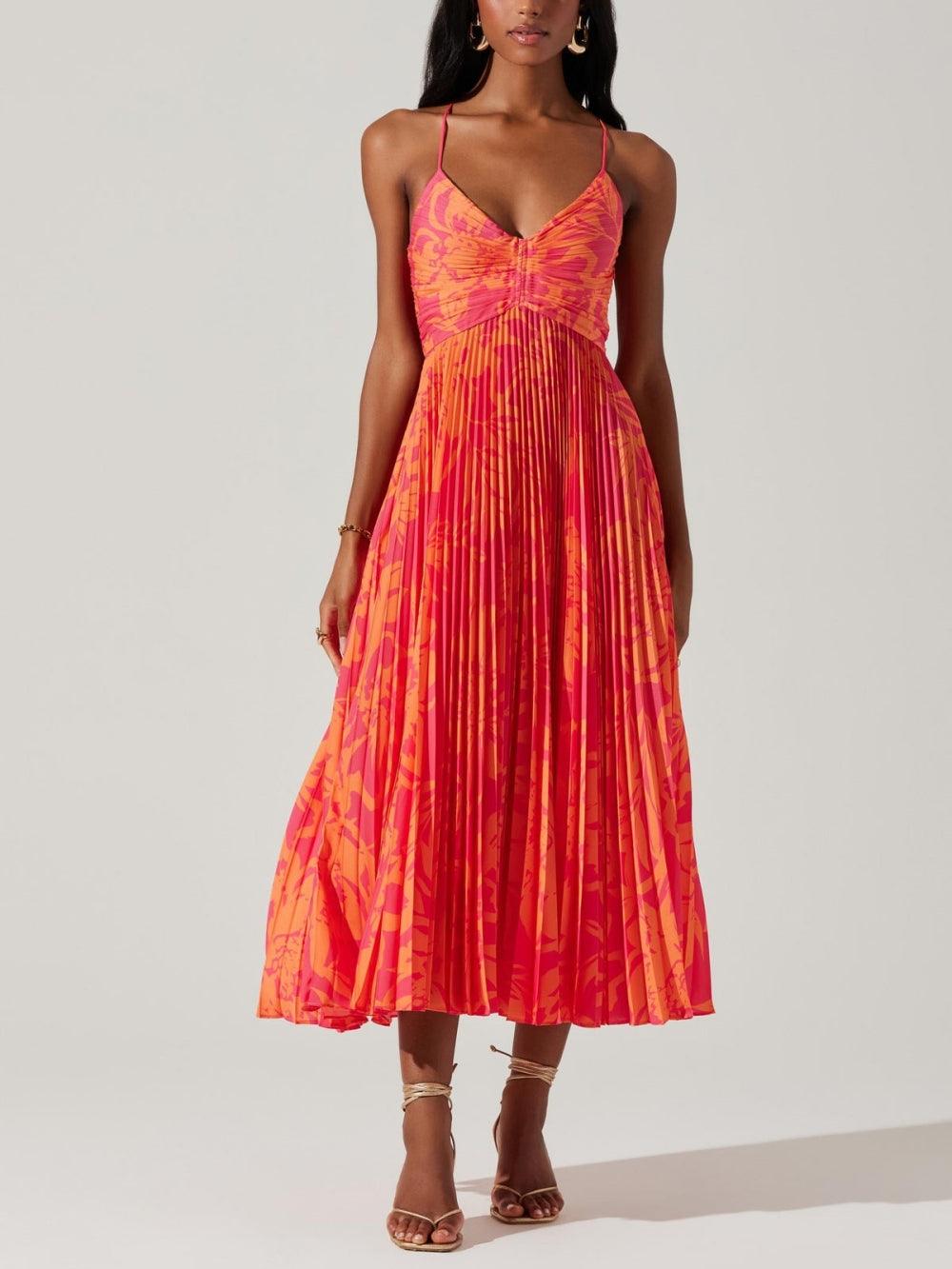 Heather | Elegancka plisowana sukienka midi w kwiaty