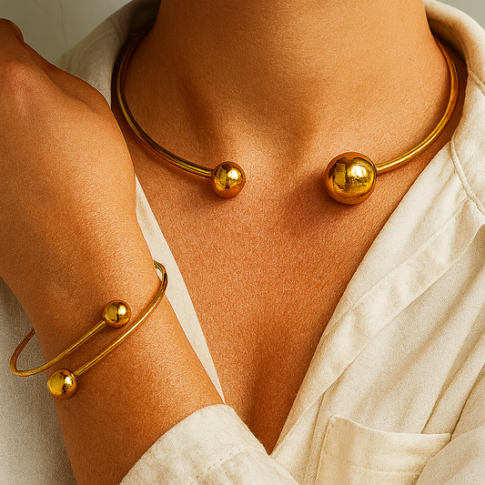 Minimalistyczny Zestaw Choker i Bransoletka Glow | Złoto