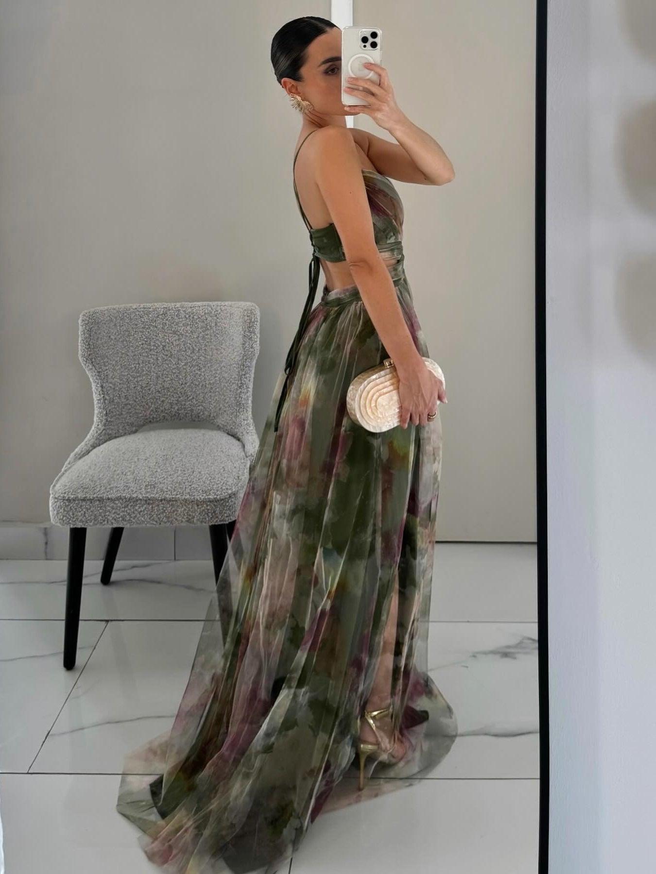 Karen | Sukienka maxi w malowane kwiaty z dekoltem V
