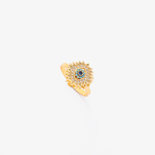 Obrotowy Pierścionek Sunburst Szafirowy | Złoto