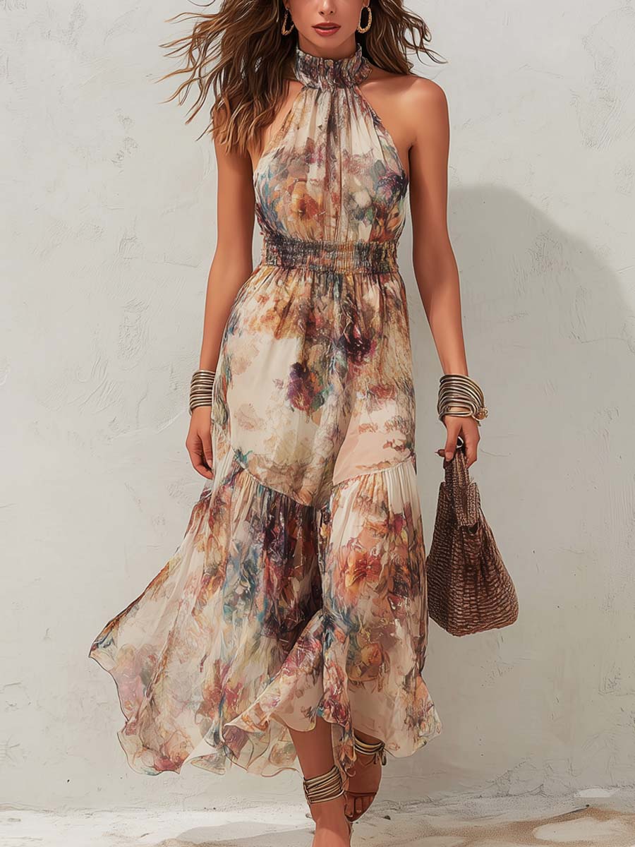 Chloe | Miękka sukienka midi w kwiaty w stylu vintage