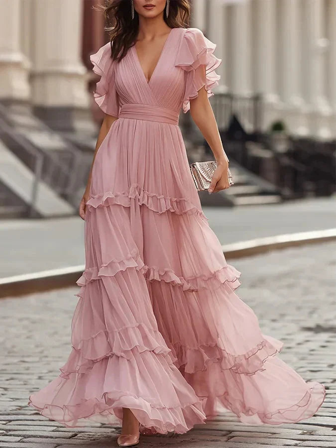 Zoe | Jasnoróżowa elegancka sukienka maxi weselna